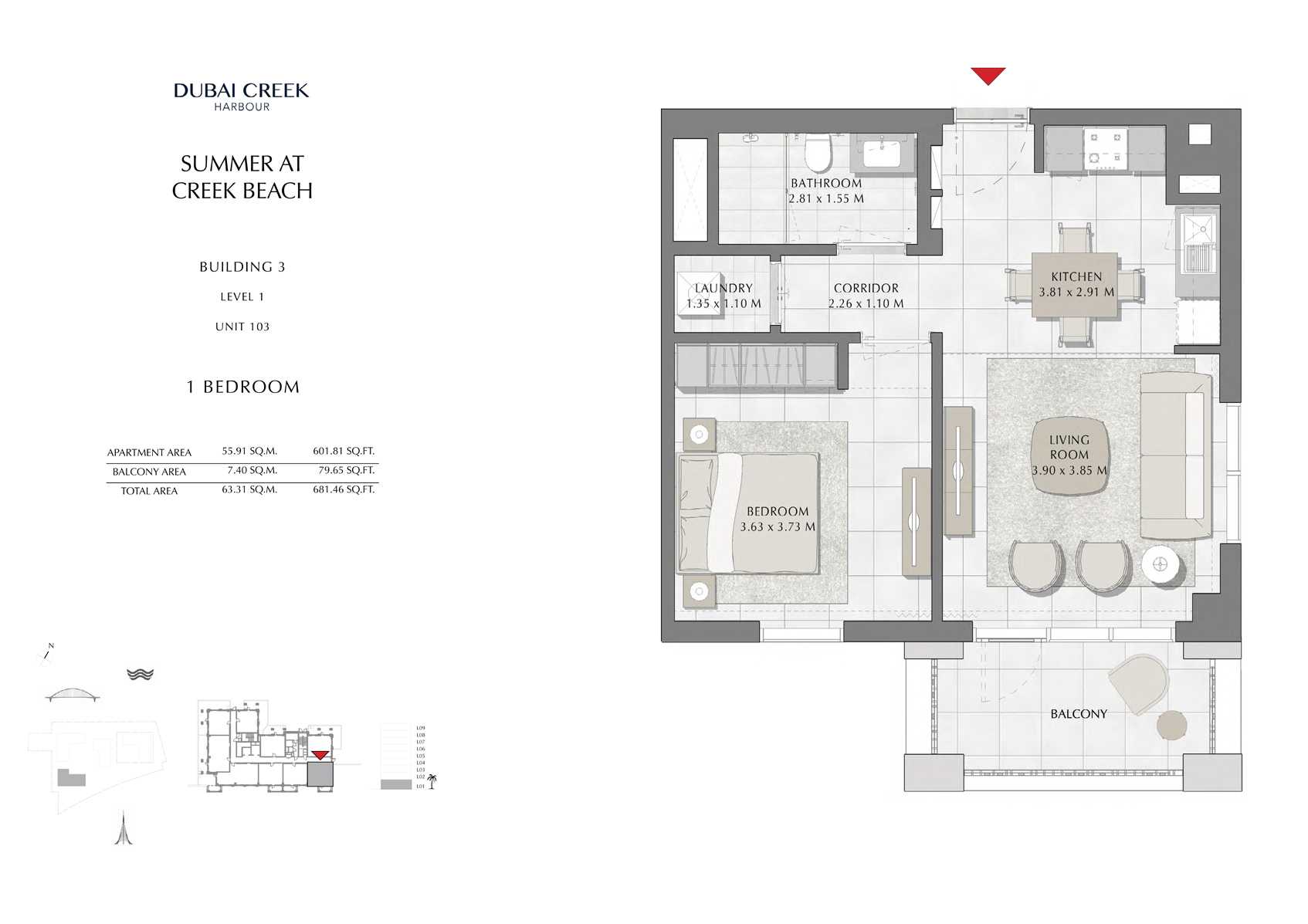 1 Br Building 3 Level 1 Unit 103, Size 681 Sq Ft